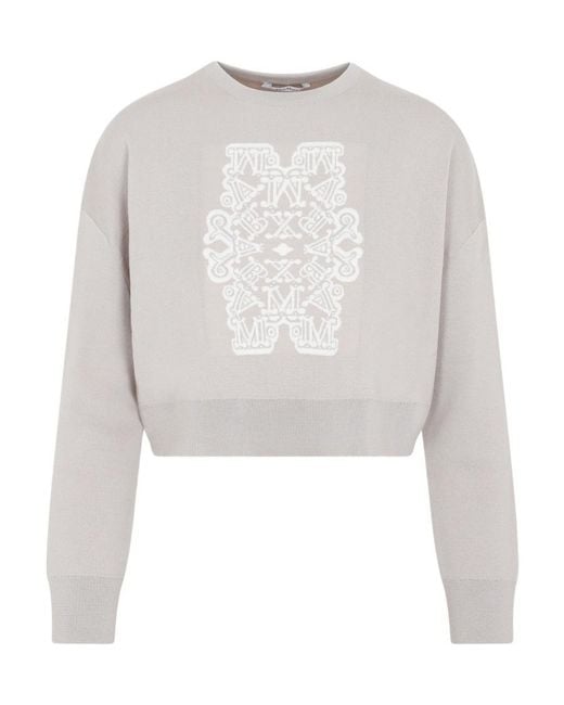 Max Mara White Logo Intarsia Crewneck Jumper