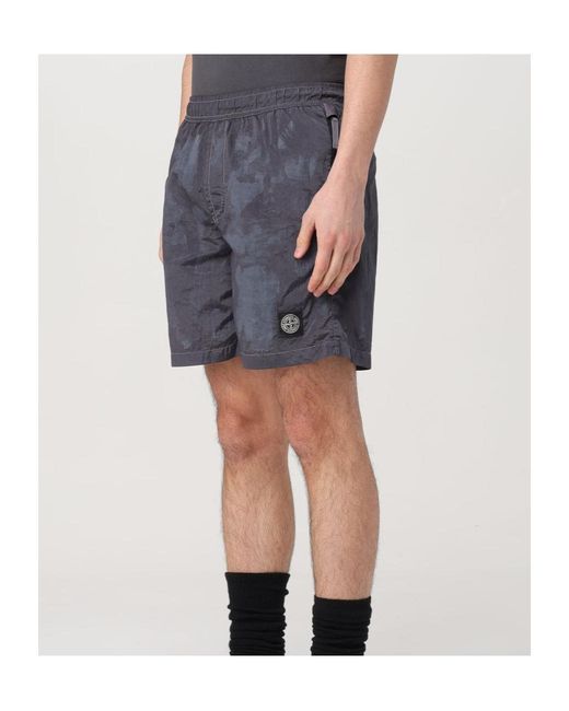 Stone Island Blue Compass Patch Swim Shorts for men