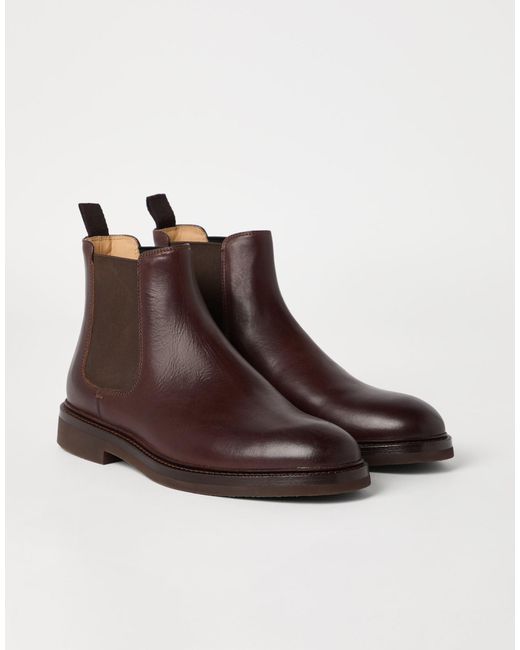 Brunello Cucinelli Brown Round Toe Chelsea Boots for men