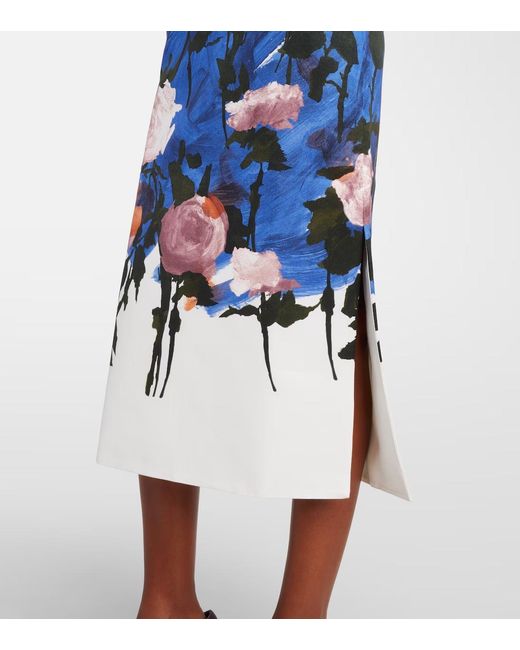 Erdem Blue Floral Cotton-Blend Midi Dress