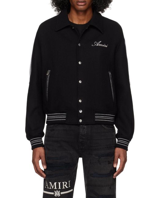 Amiri Black Bones Appliqué Wool-Blend Bomber Jacket for men