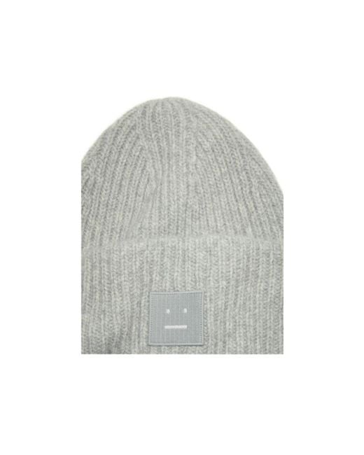 Acne Gray Logo Patch Ribbed Beanie for men