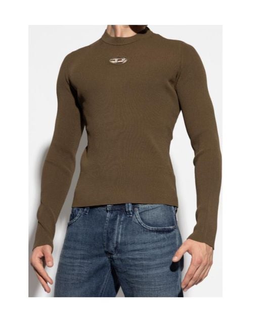 DIESEL Green Logo Plaque Ribbed-Knit Top for men