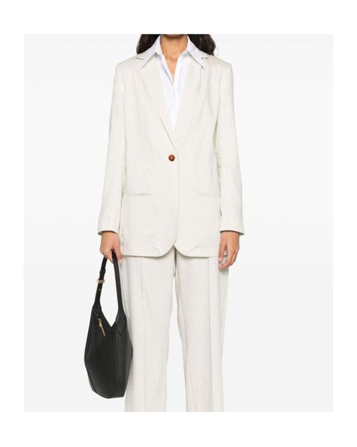 Alysi White Lapel Long-Sleeved Suit Jacket