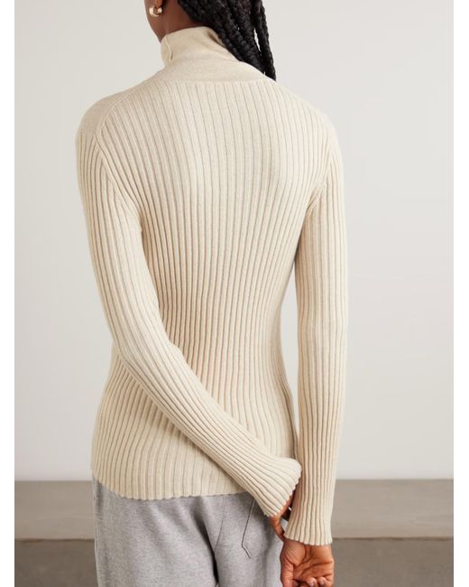 The Elder Statesman Natural Ribbed Cashmere Turtleneck Sweater