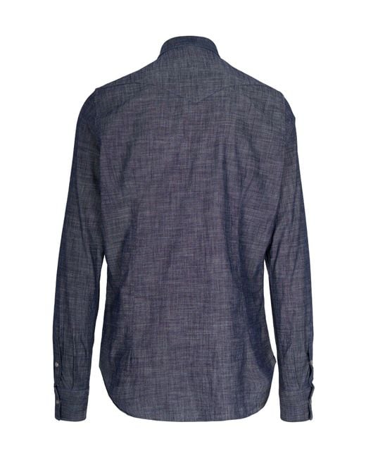 Eleventy Blue Jewel Button Denim Shirt for men