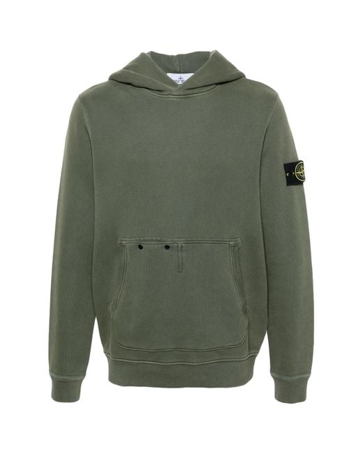 Stone Island Green Long-Sleeved Compass Patch Hoodie for men