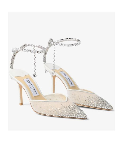 Jimmy Choo White Saeda 85 Pointed Toe Pumps