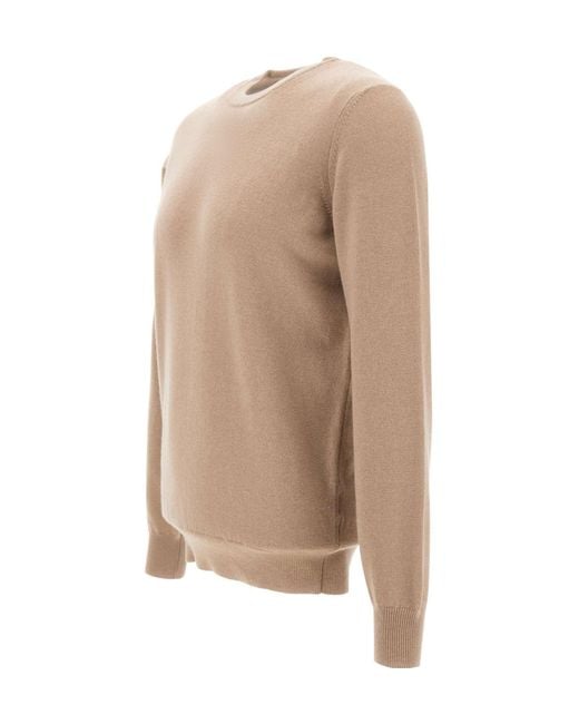 Kangra Cashmere Natural Kangra Ribbed Crew Neck Knitted Sweater for men