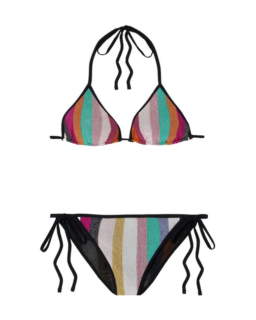Missoni Black Mare Striped Metallic Ribbed Crochet-Knit Triangle Bikini