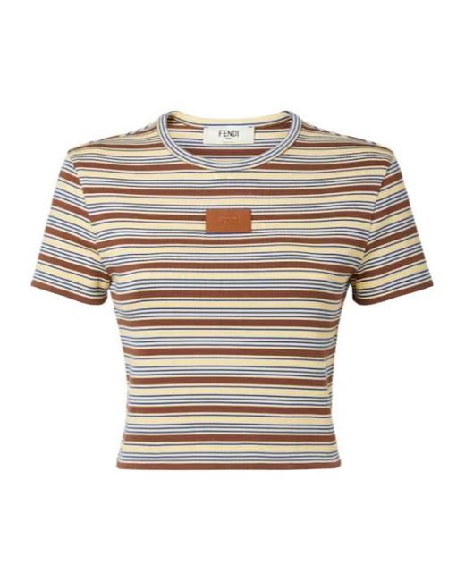 Fendi White Striped Logo-Patch T-Shirt