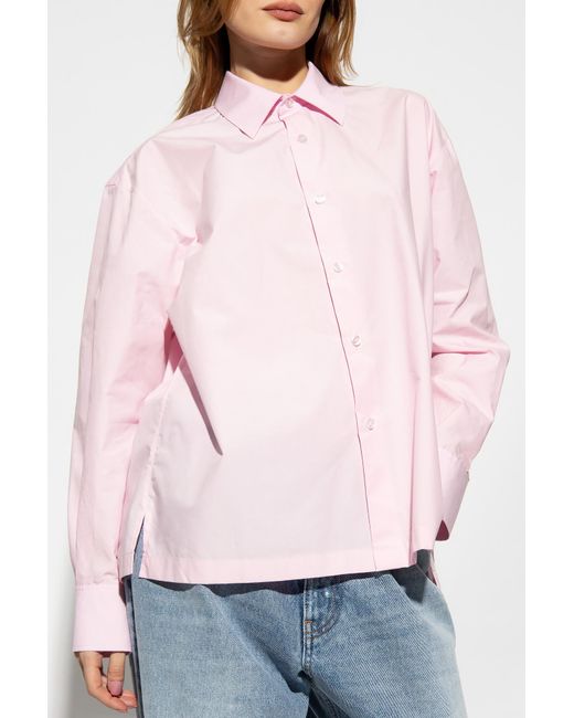 T By Alexander Wang Pink Logo Embroidered Buttoned Shirt