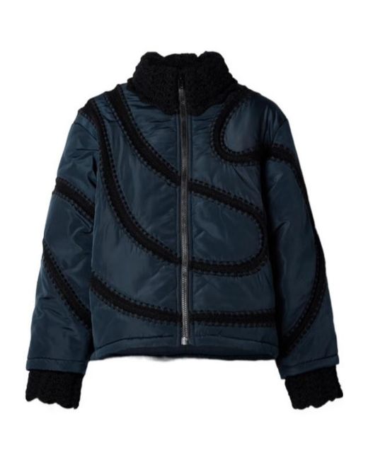 Sea Blue Crochet-Trimmed Shell Bomber Jacket