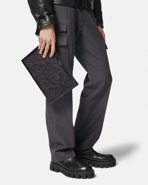 Versace Black Logo-Printed Zipped Clutch Bag for men