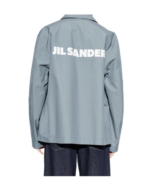 Jil Sander Blue Logo Printed Button-Up Jacket for men