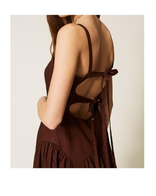 Twinset Brown Long Gathered Poplin Dress