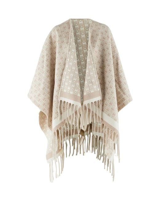 Ferragamo Natural Gancini-Pattern Fringed Cape
