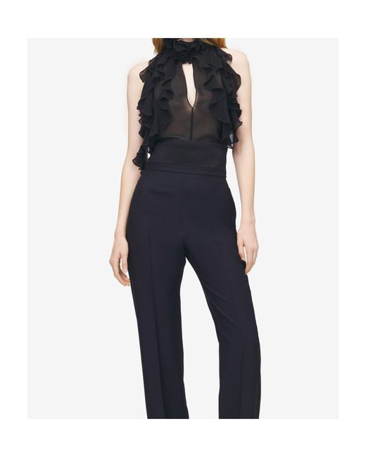 McQueen Black Silk Ruffled Top