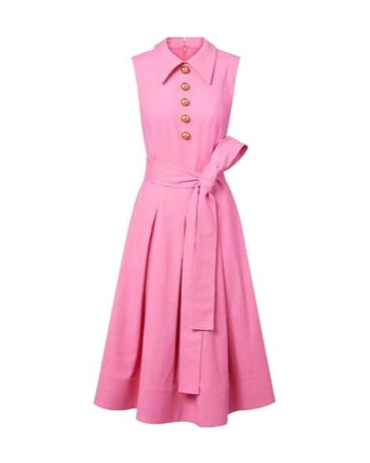 Carolina Herrera Pink Belted Twill Midi Dress