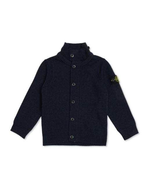 Stone Island Blue High-Neck Buttoned Cardigan