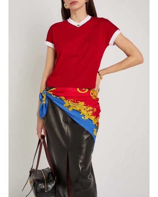 Versace Red Foulard Printed Silk Twill Scarf