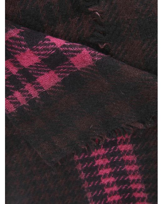 Faliero Sarti Red Checked Fringed-Edge Scarf