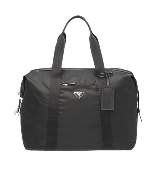 Prada Black Logo Triangle Zipped Travel Bag for men