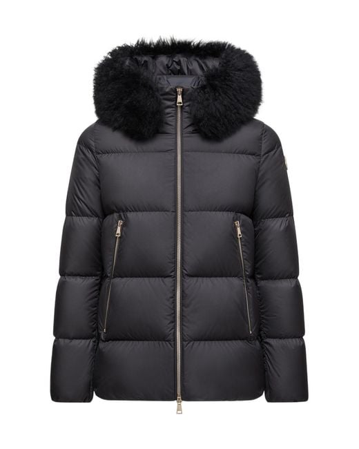 Moncler Black Laichefur Shearling-Trimmed Short Down Jacket