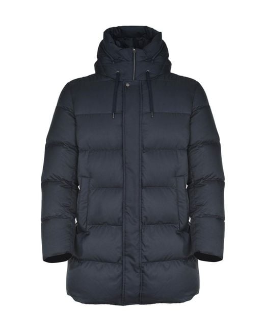 Herno Blue Long-Sleeved Hooded Down Jacket for men