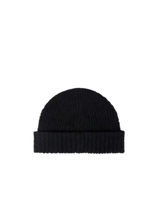 Stone Island Black Ribbed Knit Beanie With Compass Logo Patch for men