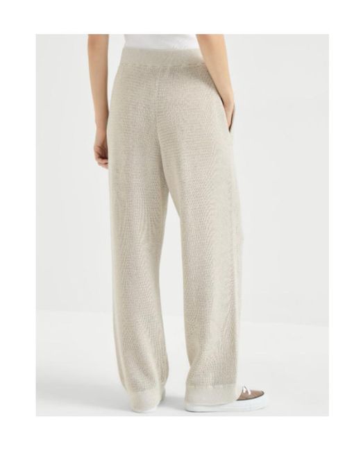 Brunello Cucinelli White Shimmering Mesh Knit Trousers