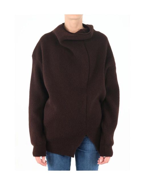 The Row Brown High-Neck Ribbed Wool Pullover