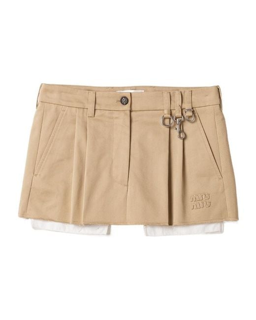 Miu Miu Natural Pleated Mini Skirt