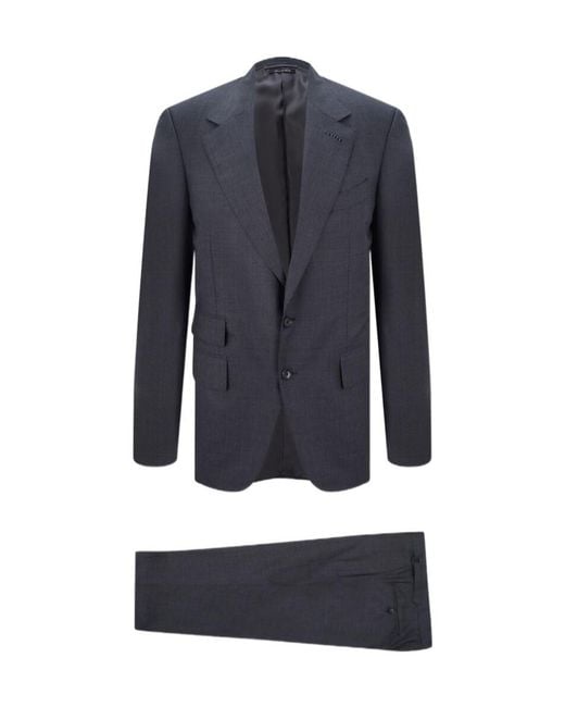Tom Ford Blue Long-Sleeved Suit Jacket And Trousers Set for men