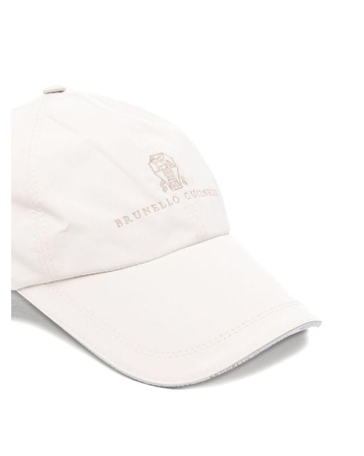Brunello Cucinelli White Embroidered Baseball Cap for men