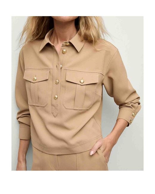 Veronica Beard Natural Colvin Button-Fastening Pocket Blouse