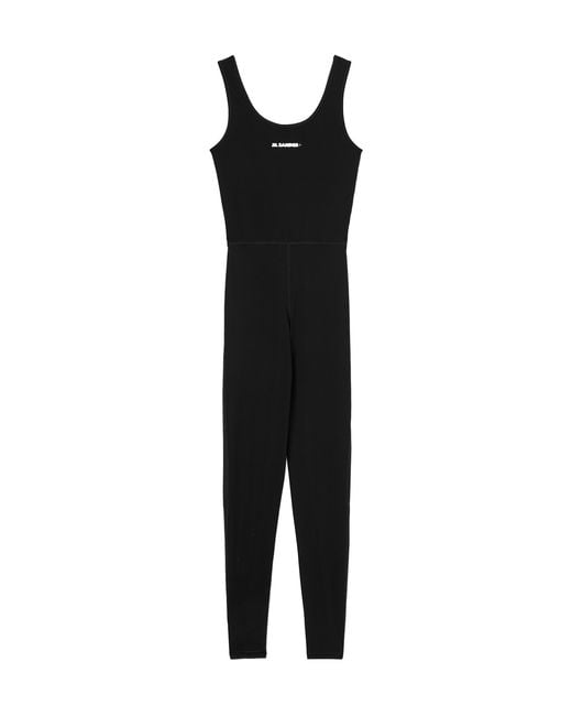 Jil Sander Black Logo Printed Jersey Jumpsuit