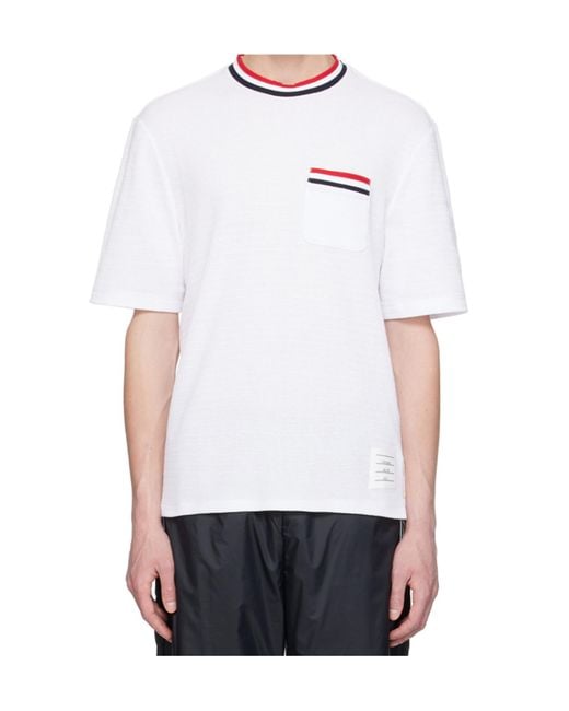 Thom Browne White Pointelle-Knit Crewneck T-Shirt for men
