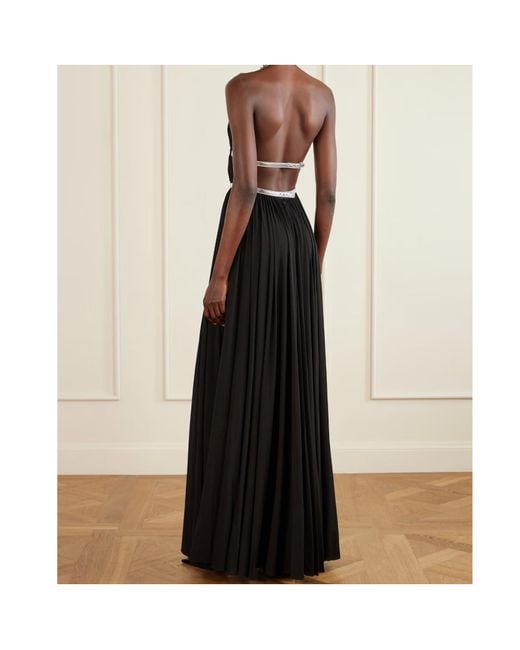 Alaïa Black Metallic Elaphe-Trimmed Pleated Jersey Gown
