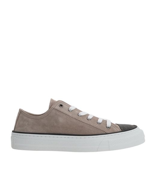 Brunello Cucinelli Gray Round-Toe Lace-Up Sneakers