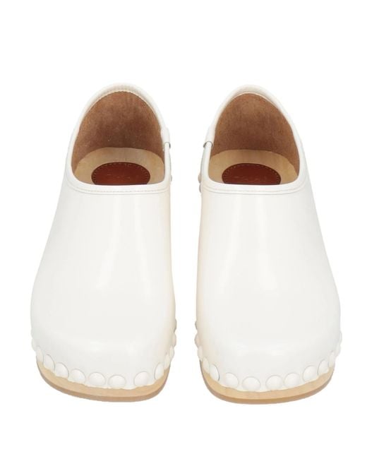 Chloé White Minimalist Leather Clog Wedge Heels