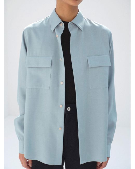 Auralee Blue Long-Sleeved Shirt