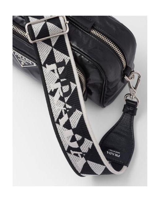 Prada Black Logo Plaque Zipped Shoulder Bag