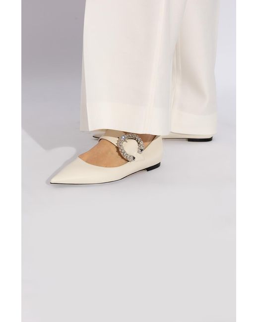 Jimmy Choo White Melva Pointed Toe Ballerina Shoes