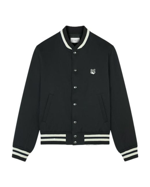 Maison Kitsuné Black Maison Kitsuné Logo Embroidered Bomber Jacket for men