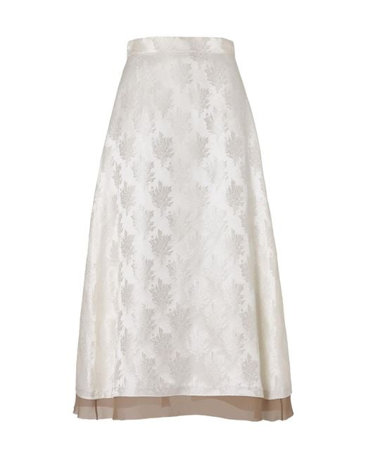 Fendi White Floral Jacquard Tied-Waist Midi Skirt