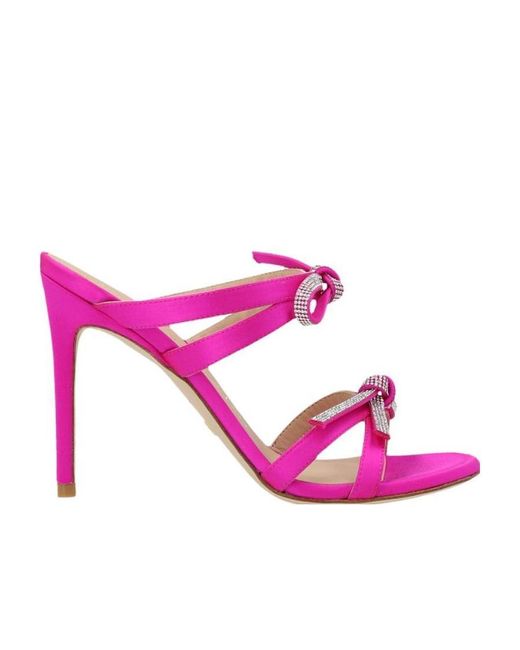 Stuart Weitzman Pink Bow-Detail Crystal-Embellished Heel Sandals