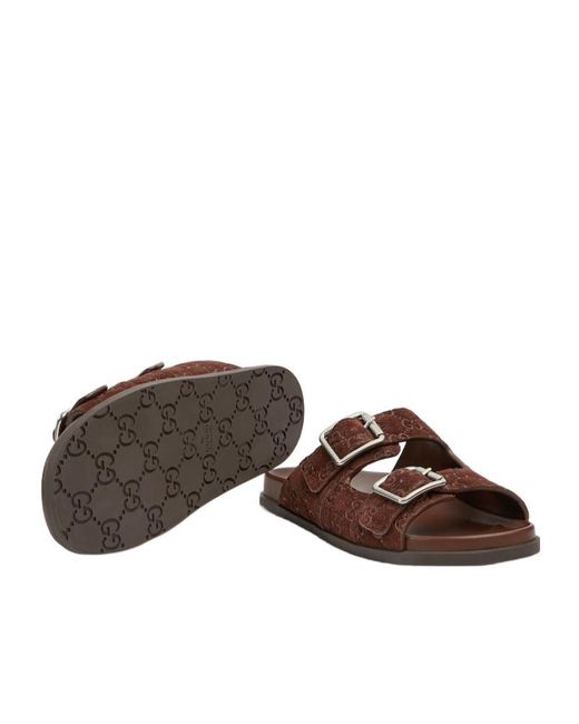 Gucci Multicolor Logo Embossed Leather Slides for men