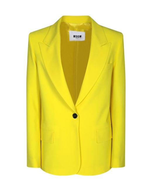 MSGM Yellow Single-Breasted Peak-Lapels Tailored Blazer