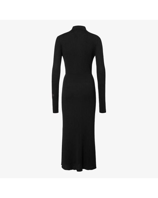 Fendi Black Ribbed-Knit Long Sleeved Drawstring Midi Dress